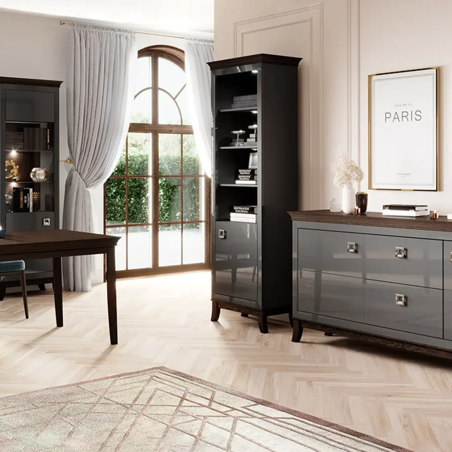 Libreria 66x207h cm 4 ripiani moderna antracite lucido rovere scuro Umag