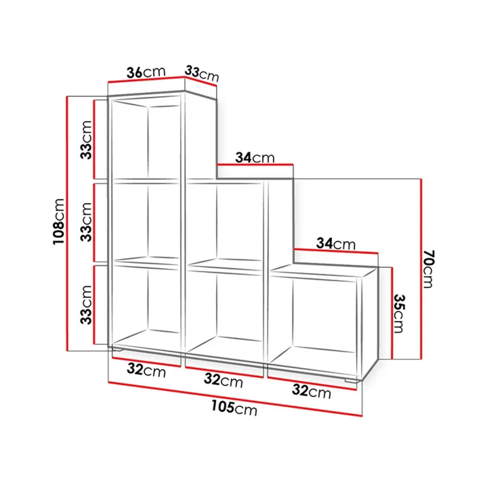 Libreria 105x108h cm 6 vani a giorno moderna bianco Reading