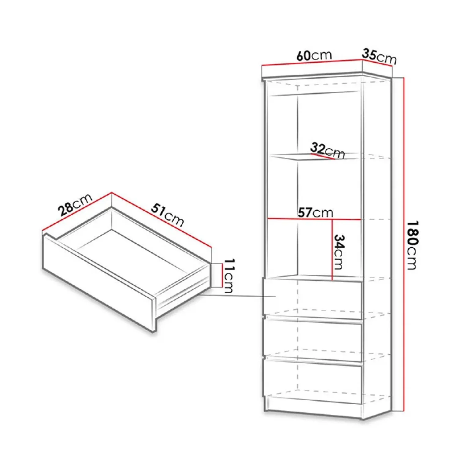 Libreria 60x180h cm 3 vani a giorno 3 cassetti moderna rovere Sterling