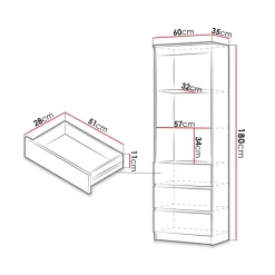 Libreria 60x180h cm 3 vani a giorno 3 cassetti moderna bianco Sterling