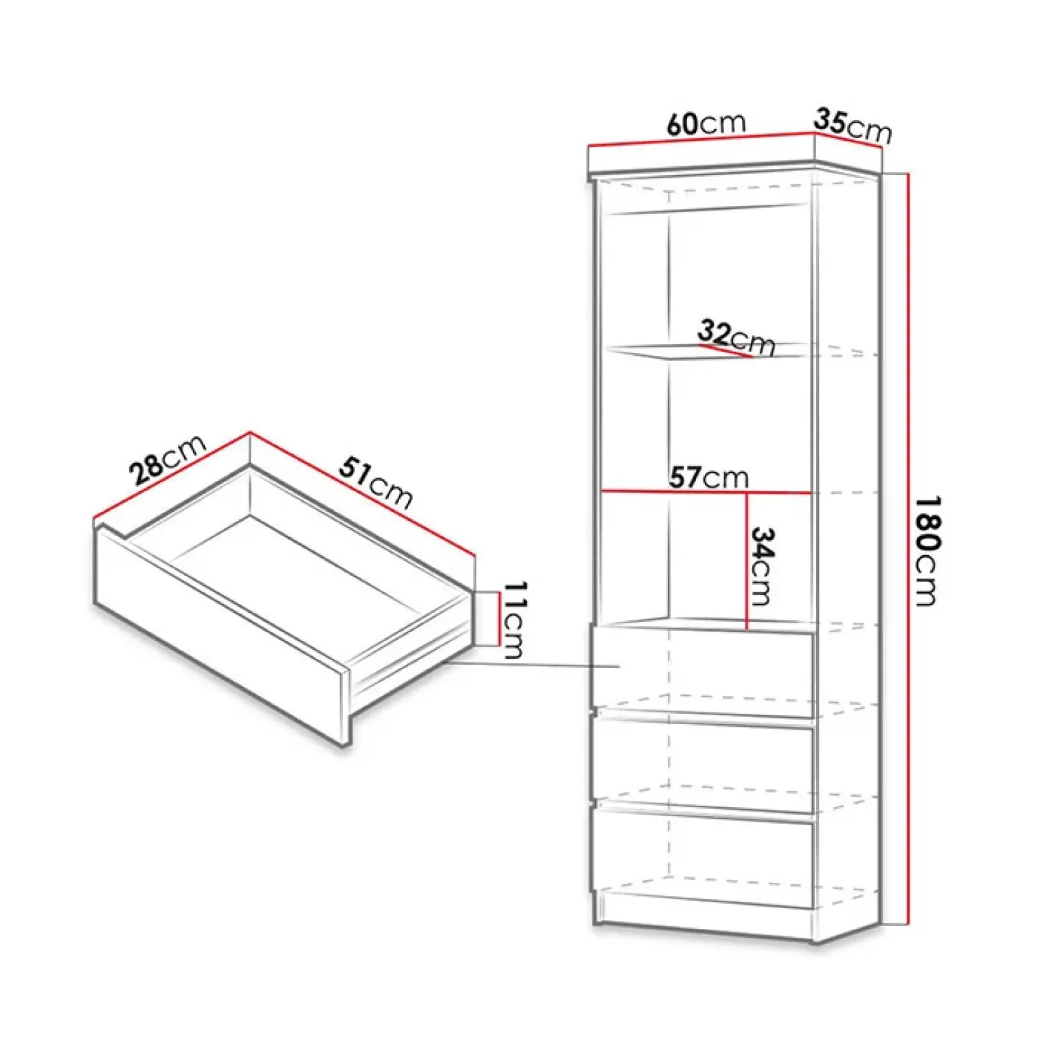 Libreria 60x180h cm 3 vani a giorno 3 cassetti moderna bianco Sterling