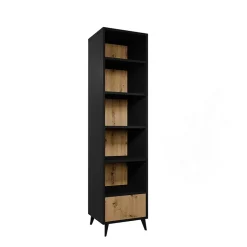 Libreria 50x192h cm 5 vani a giorno 1 cassetto rovere nero Hans