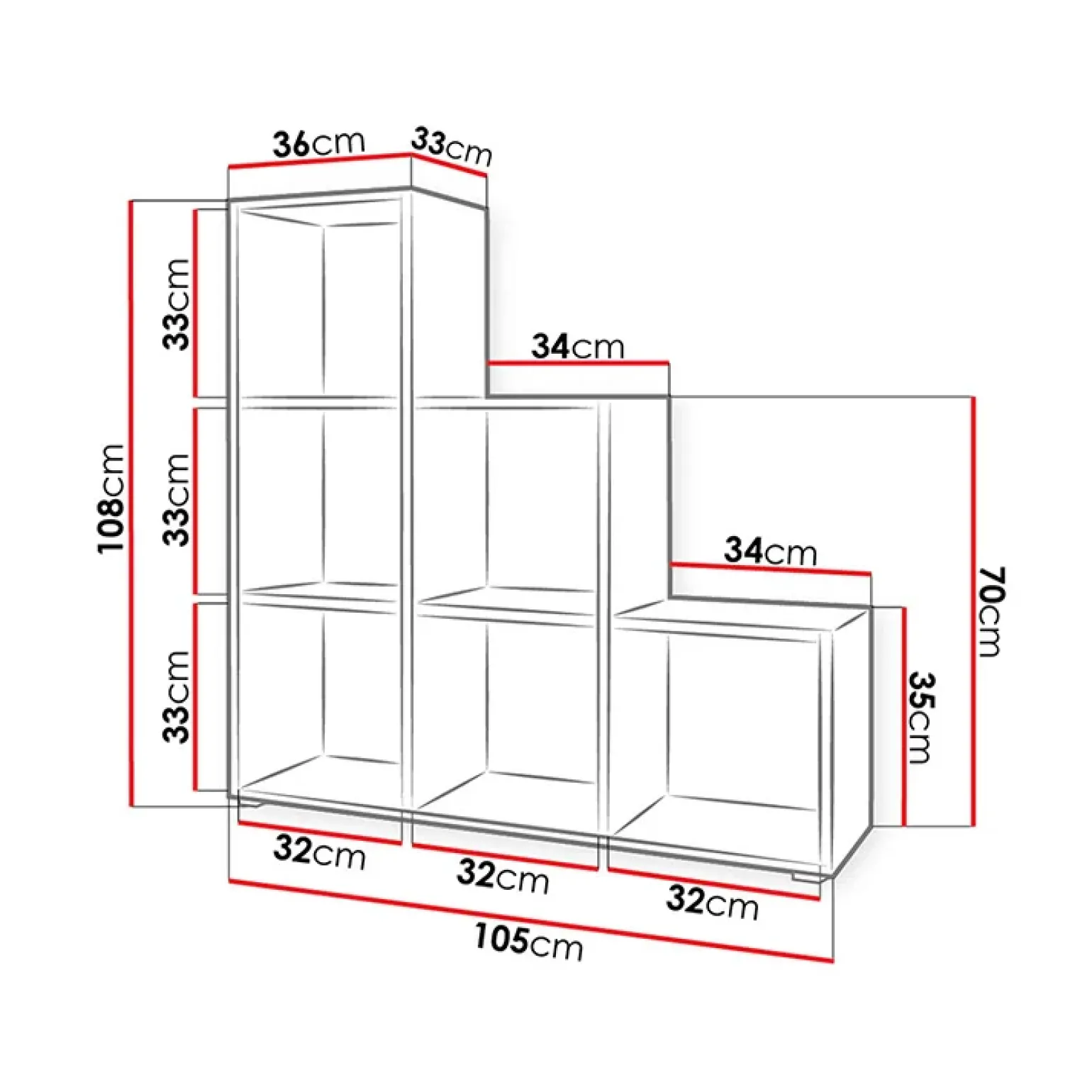 Libreria 105x108h cm 6 vani a giorno moderna rovere Reading