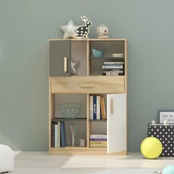 Libreria 80x120h cm con cassetto cameretta rovere antracite Chiaretto