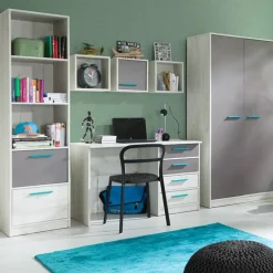 Libreria 50x195h cm con cassetti bianco pino grigio blu Maya Gihome®