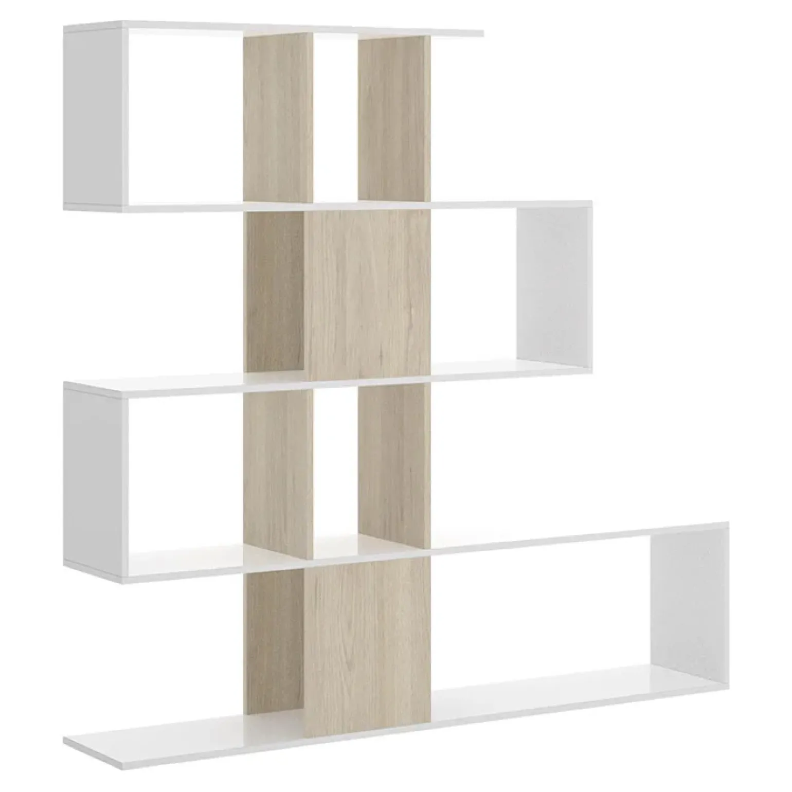 Libreria 145x145h cm moderna bianco rovere natura Snake