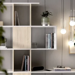 Libreria 145x145h cm moderna bianco rovere natura Snake