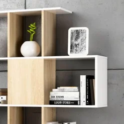 Libreria 145x145h cm moderna bianco rovere natura Snake