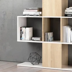 Libreria 145x145h cm moderna bianco rovere natura Snake