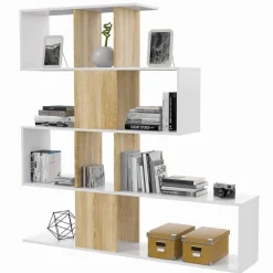 Libreria 145x145h cm moderna bianco rovere natura Snake