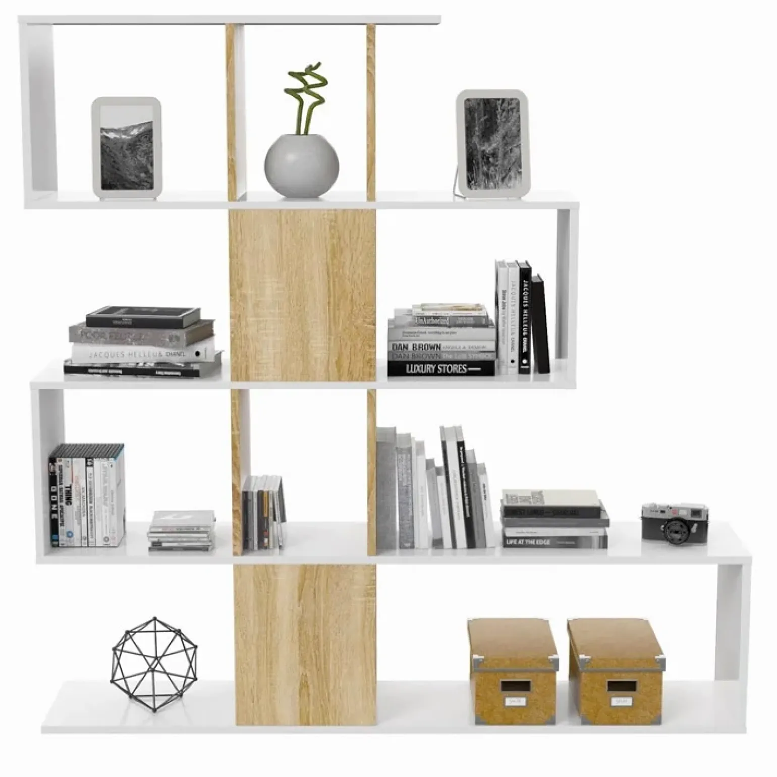 Libreria 145x145h cm moderna bianco rovere natura Snake