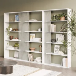 Libreria 270x180h cm moderna design bianco opaco cemento Libris Aline 3