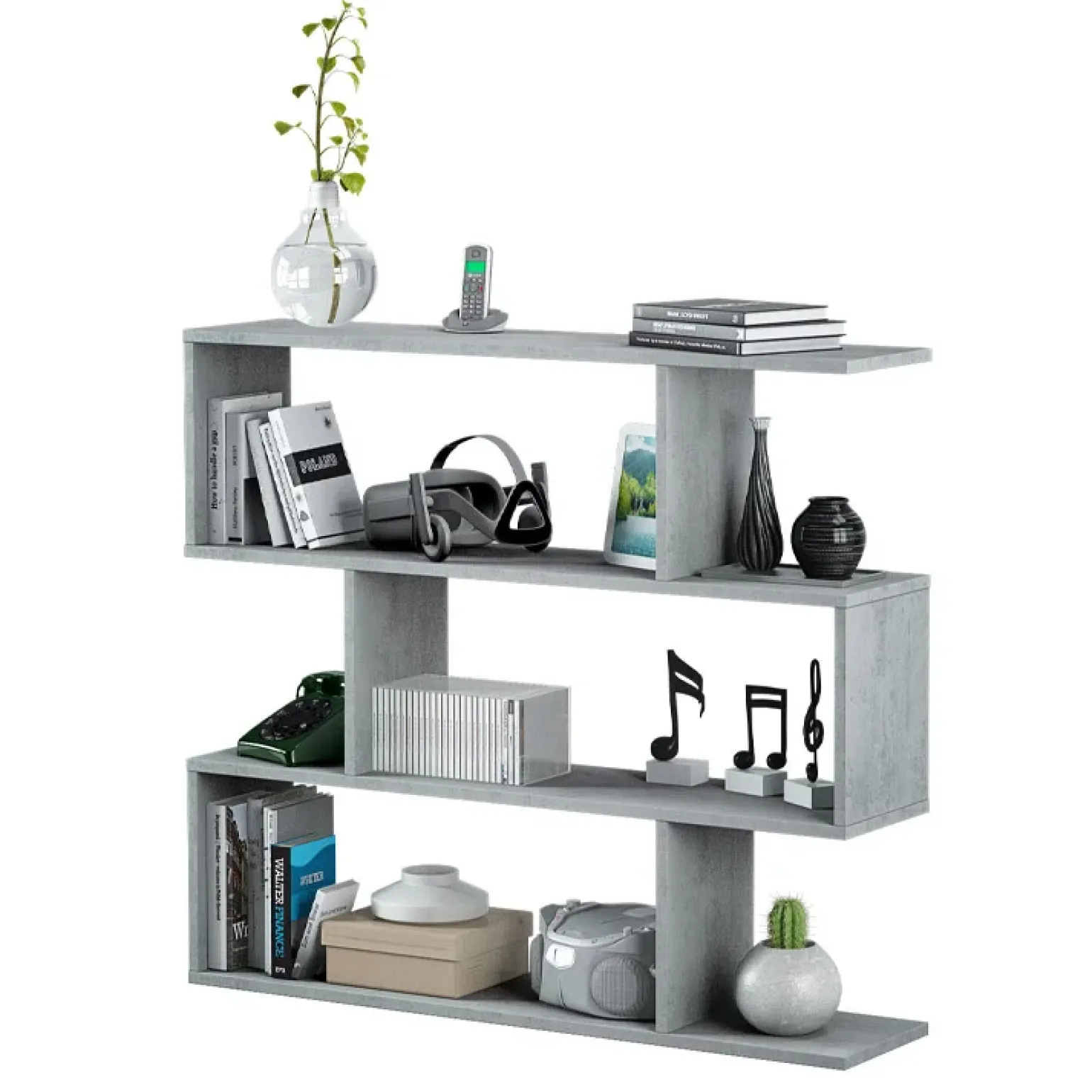 Libreria 110x97h cm moderna design soggiorno cemento Sakura