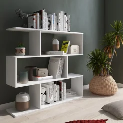 Libreria 110x96h cm moderna soggiorno design bianco opaco Janna