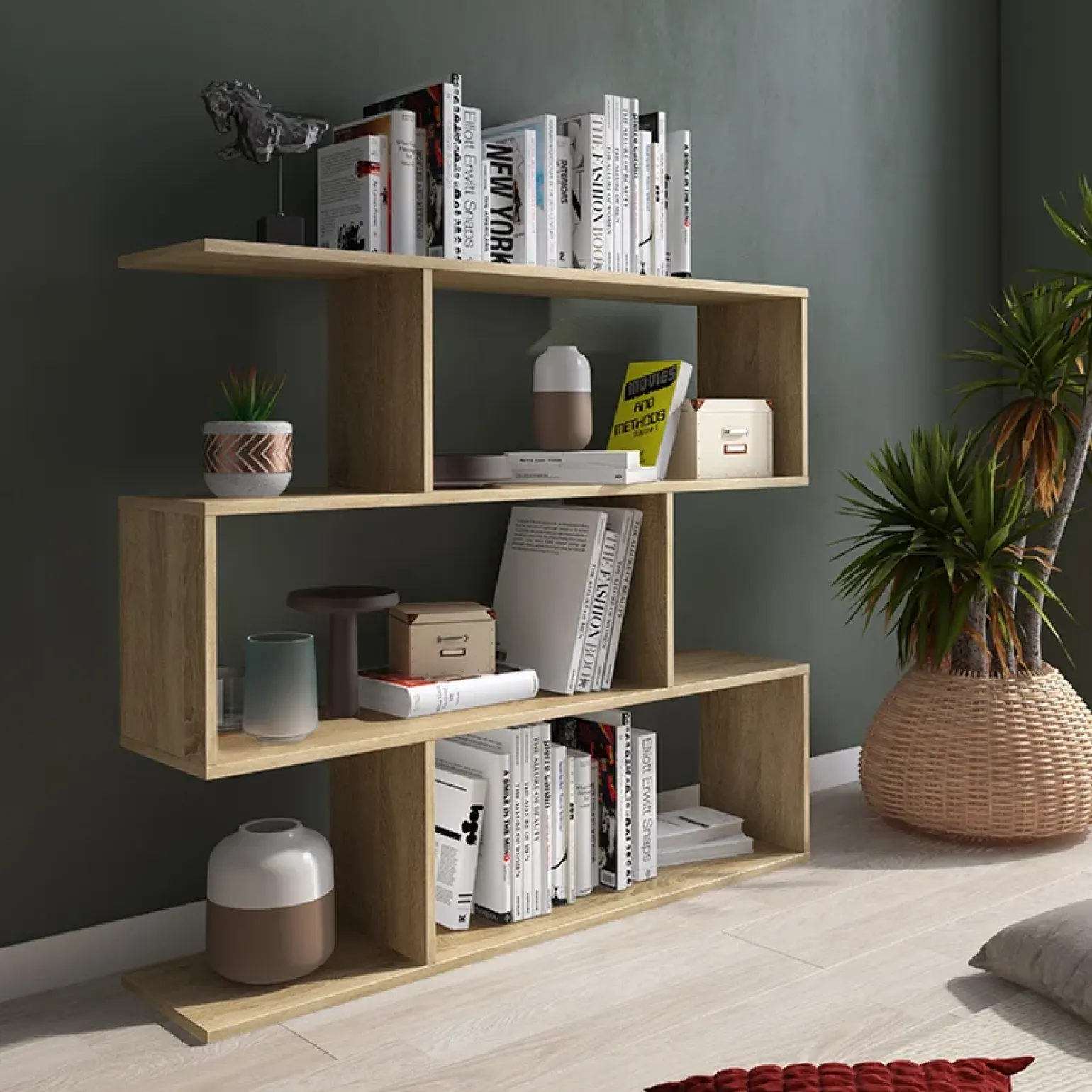 Libreria 110x96h cm moderna soggiorno design rovere Janna