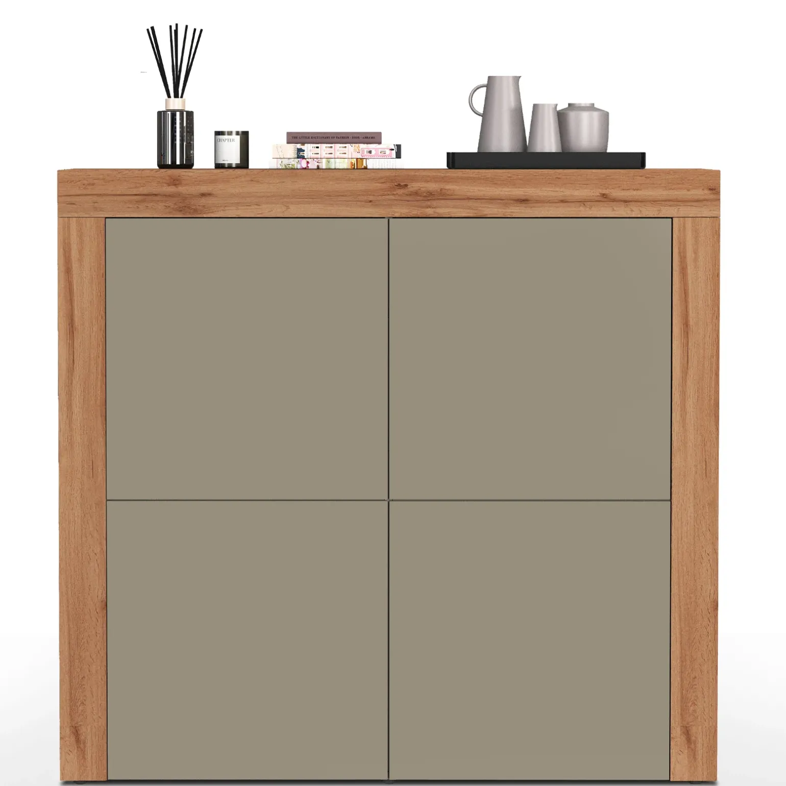Madia alta moderna 140x130h cm tortora rovere Block