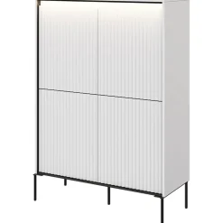 Madia alta 98x140h cm 4 ante con led cannettato bianco opaco nero Camelia