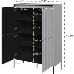 Madia alta 98x140h cm 4 ante con led cannettato grigio nero Camelia