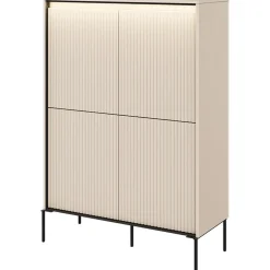 Madia alta 98x140h cm 4 ante con led cannettato beige nero Camelia