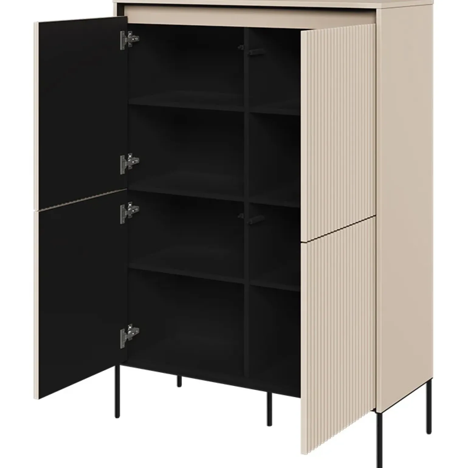 Madia alta 98x140h cm 4 ante con led cannettato beige nero Camelia