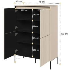 Madia alta 98x140h cm 4 ante con led cannettato beige nero Camelia