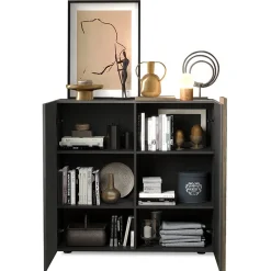 Madia alta 121x113h cm 2 ante moderna titanio rovere Universal