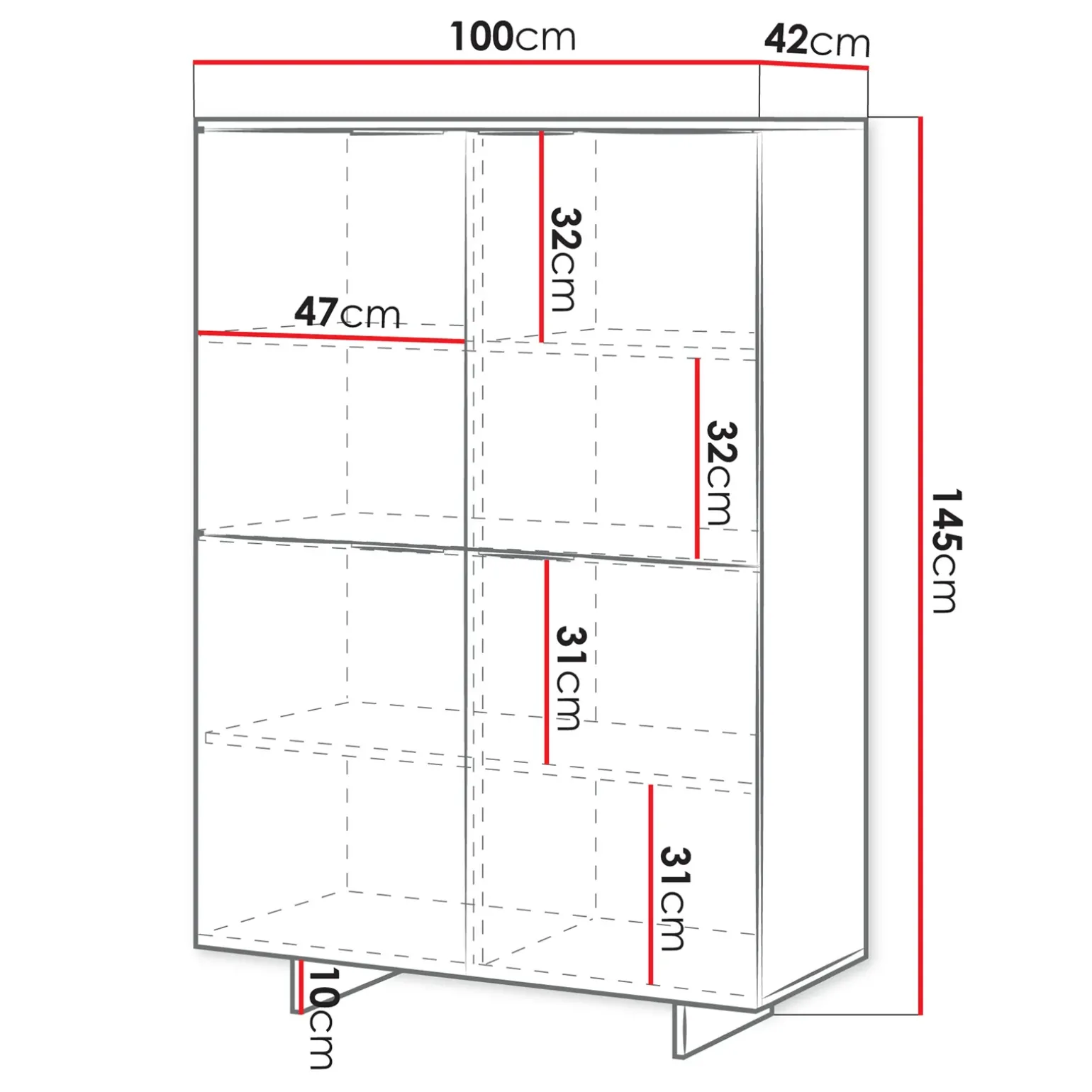 Madia alta 100x145h cm 4 ante soggiorno grigio Stone