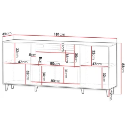 Madia con camino 181x83h cm moderno cannettato antracite Essence