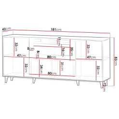 Madia con camino 181x83h cm moderno cannettato quercia Essence