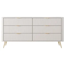 Madia moderna 163x81h cm 6 cassetti moderna beige cannettato Ramis