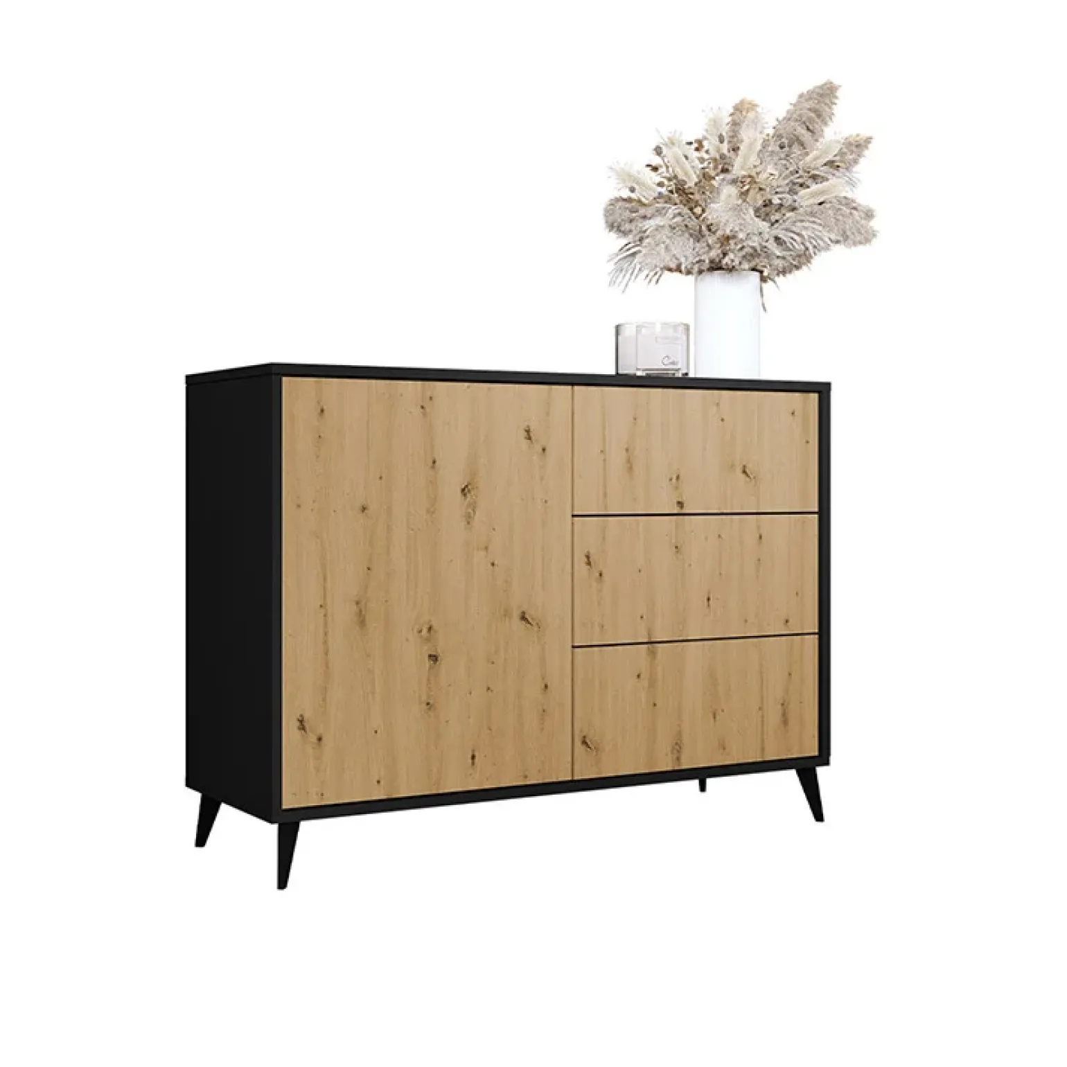 Madia 120x90h cm 1 anta 3 cassetti rovere nero Hans
