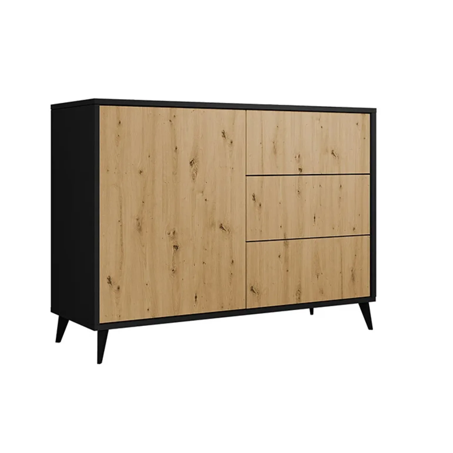 Madia 120x90h cm 1 anta 3 cassetti rovere nero Hans