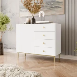 Madia 100x85h cm 1 anta 4 cassetti moderna bianco opaco Giuggiola