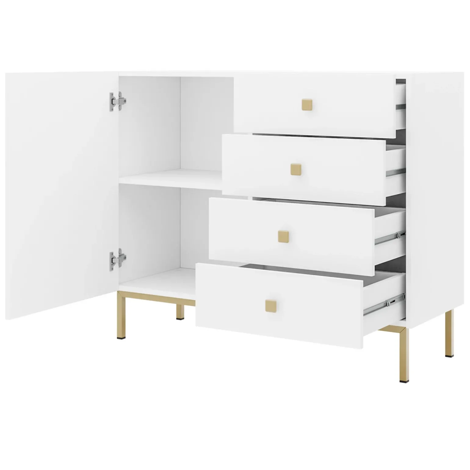 Madia 100x85h cm 1 anta 4 cassetti moderna bianco opaco Giuggiola