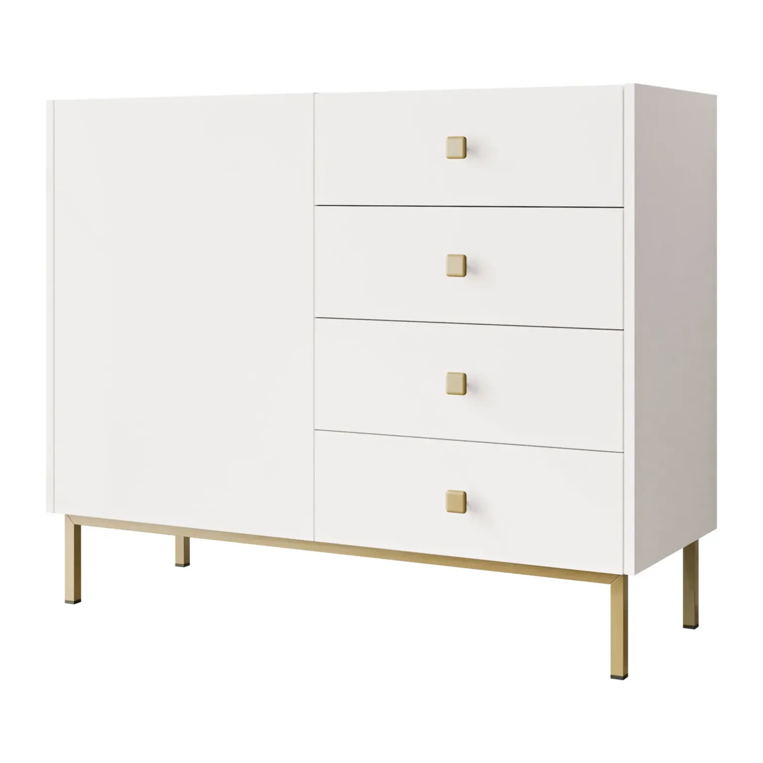 Madia 100x85h cm 1 anta 4 cassetti moderna bianco opaco Giuggiola