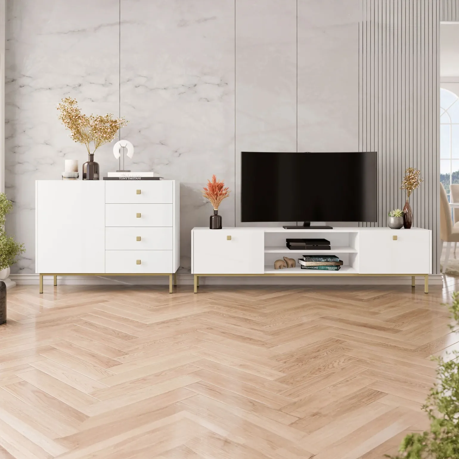 Madia 100x85h cm 1 anta 4 cassetti moderna bianco opaco Giuggiola