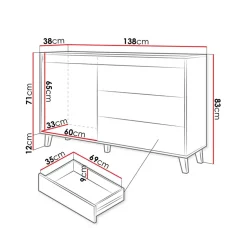Madia 138x83h cm 1 anta 3 cassetti rovere antracite Salisburgo