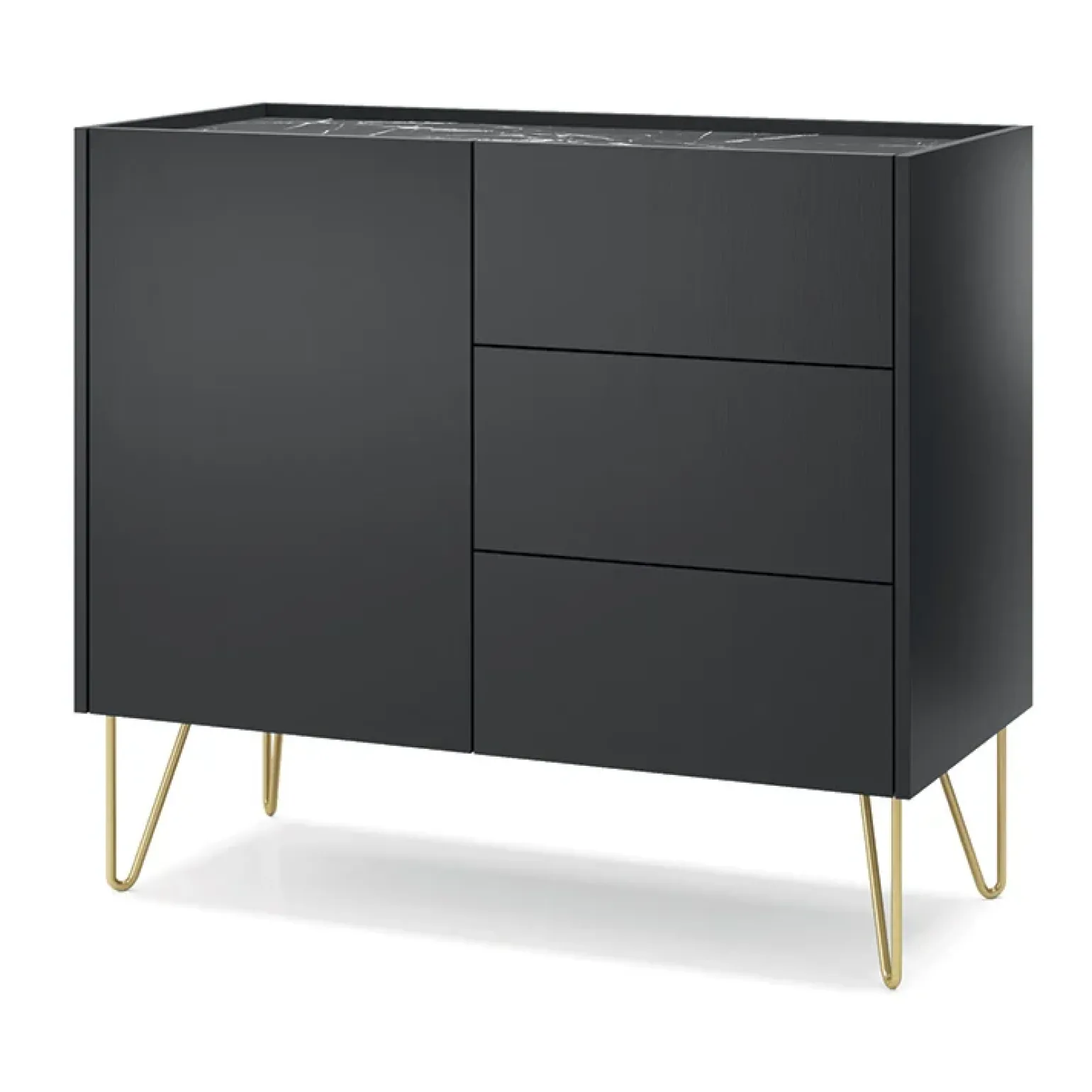 Madia 97x83h cm 1 anta 3 cassetti moderna nero effetto marmo Sirena