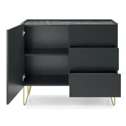 Madia 97x83h cm 1 anta 3 cassetti moderna nero effetto marmo Sirena