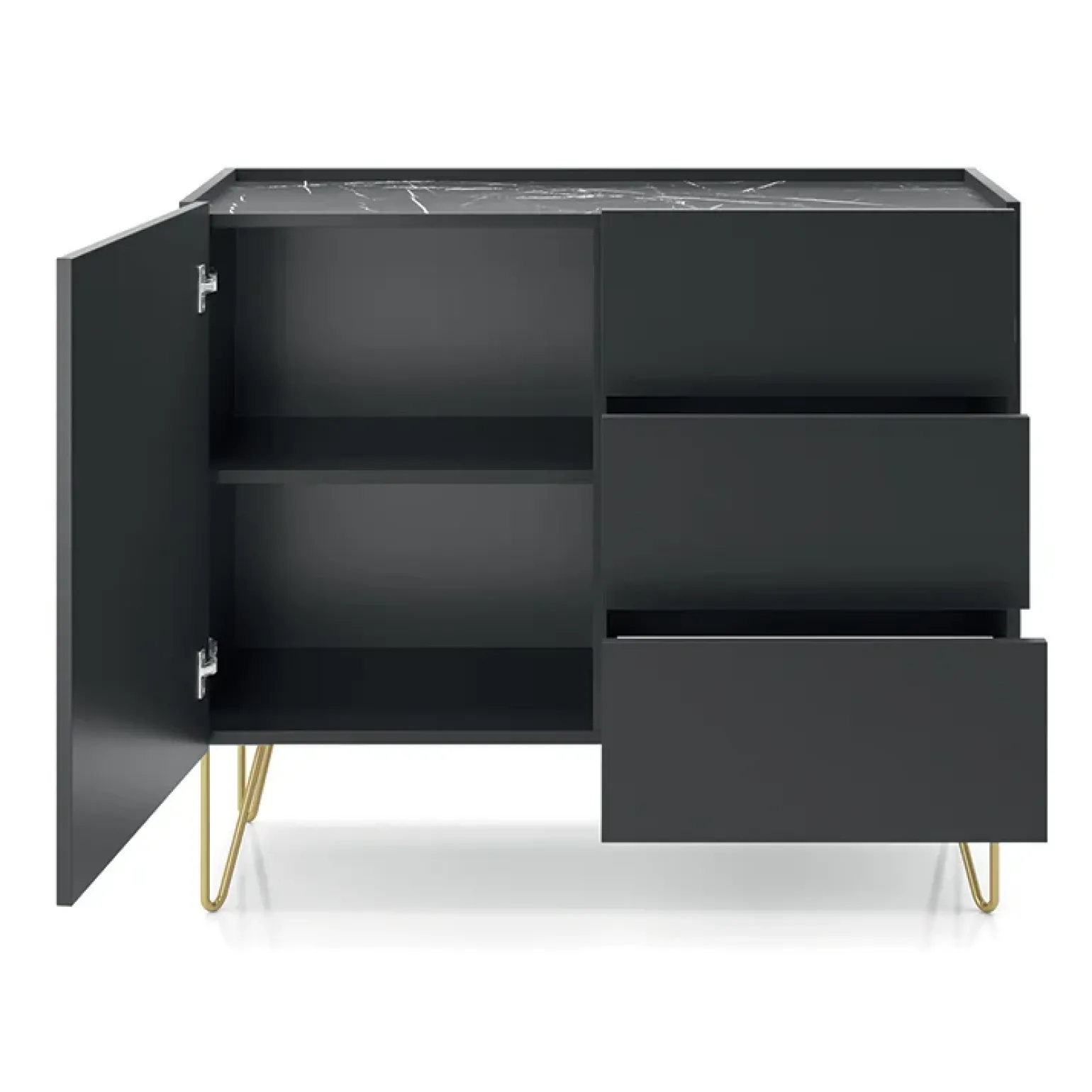 Madia 97x83h cm 1 anta 3 cassetti moderna nero effetto marmo Sirena