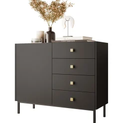 Madia 100x85h cm 1 anta 4 cassetti moderna nero opaco Giuggiola
