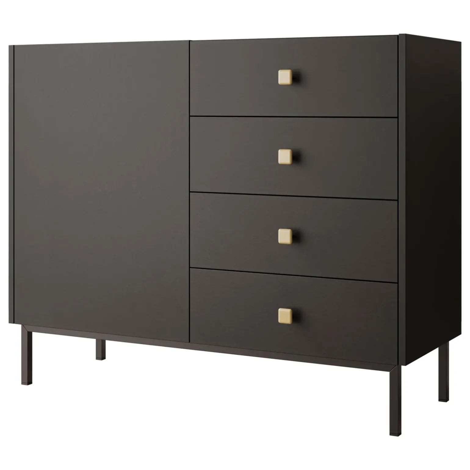 Madia 100x85h cm 1 anta 4 cassetti moderna nero opaco Giuggiola
