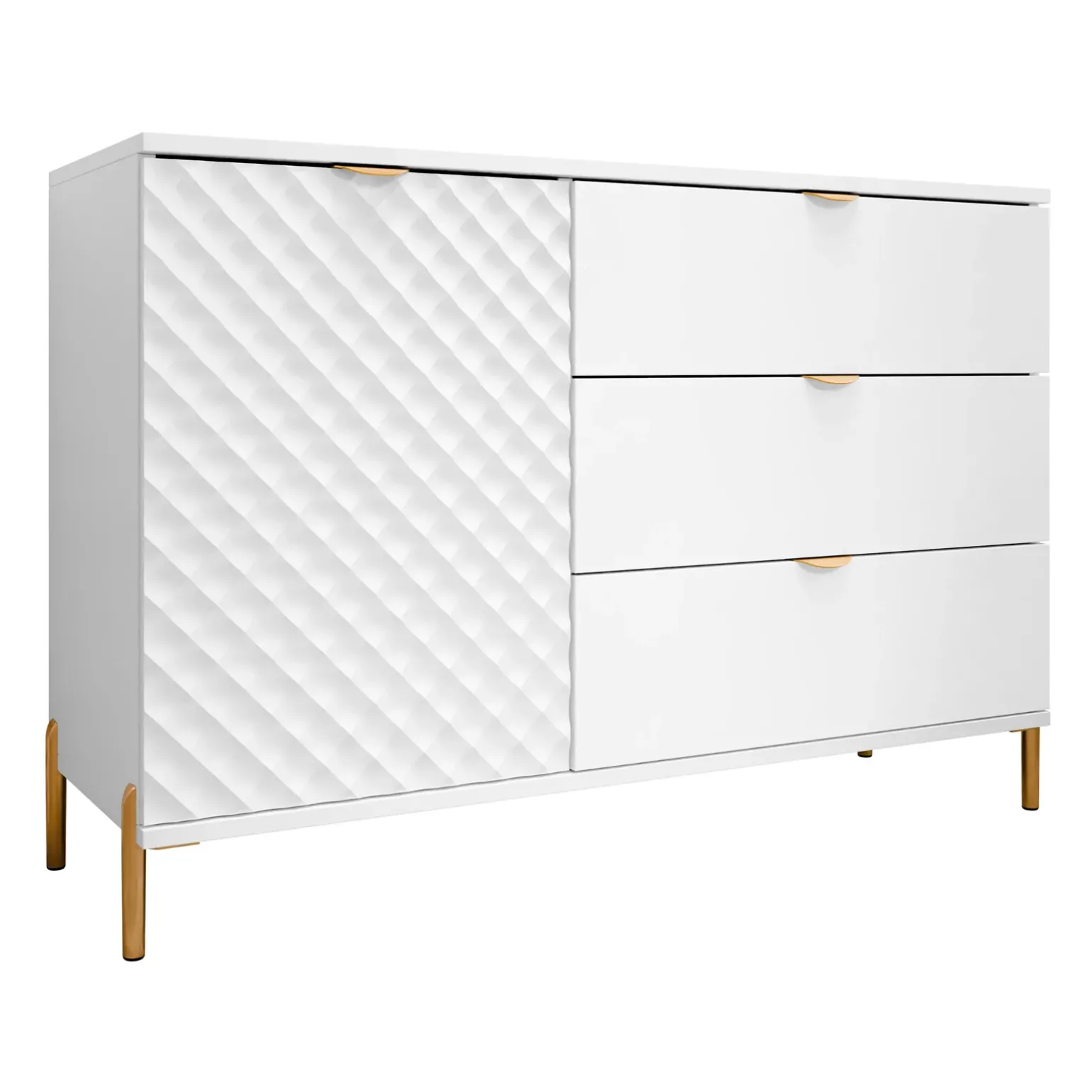 Madia 125x85h cm 1 anta 3 cassetti con frontali decorati bianco Amsterdam