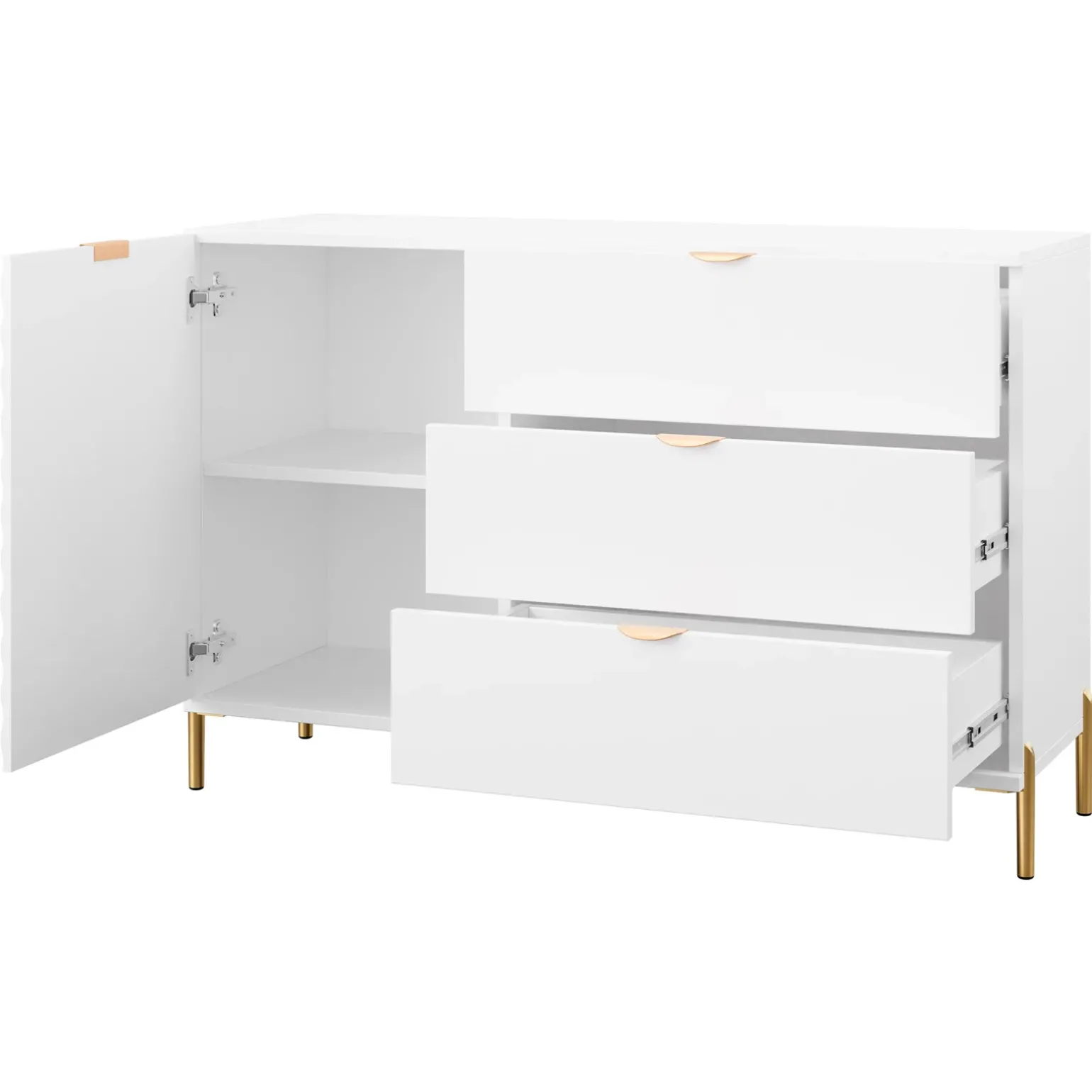 Madia 125x85h cm 1 anta 3 cassetti con frontali decorati bianco Amsterdam