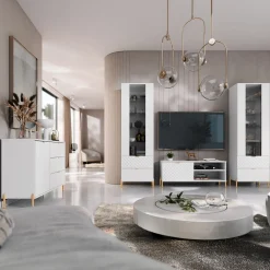 Madia 125x85h cm 1 anta 3 cassetti con frontali decorati bianco Amsterdam