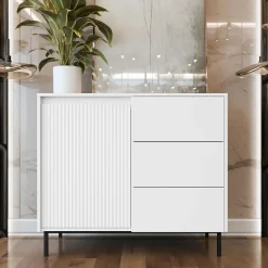 Madia 103x90h cm 1 anta 3 cassetti design cannettato bianco Strike