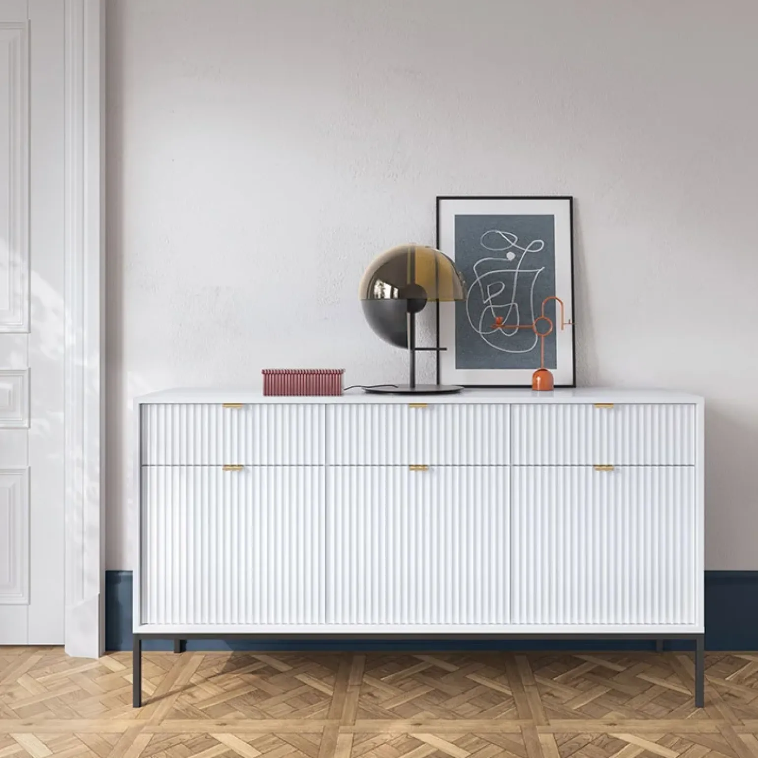 Madia 154x83h cm 3 ante 3 cassetti moderna bianco Alisa