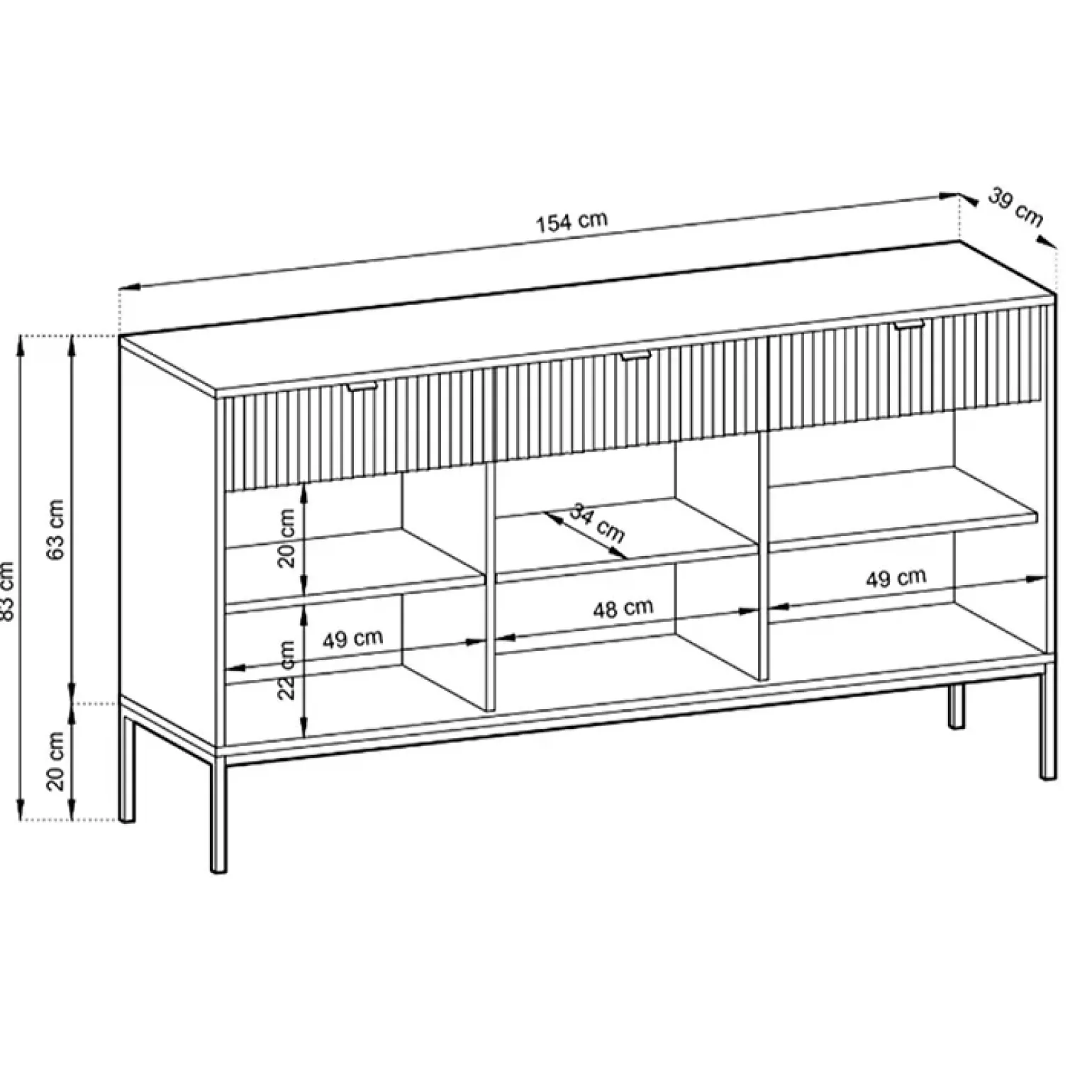 Madia 154x83h cm 3 ante 3 cassetti moderna bianco Alisa