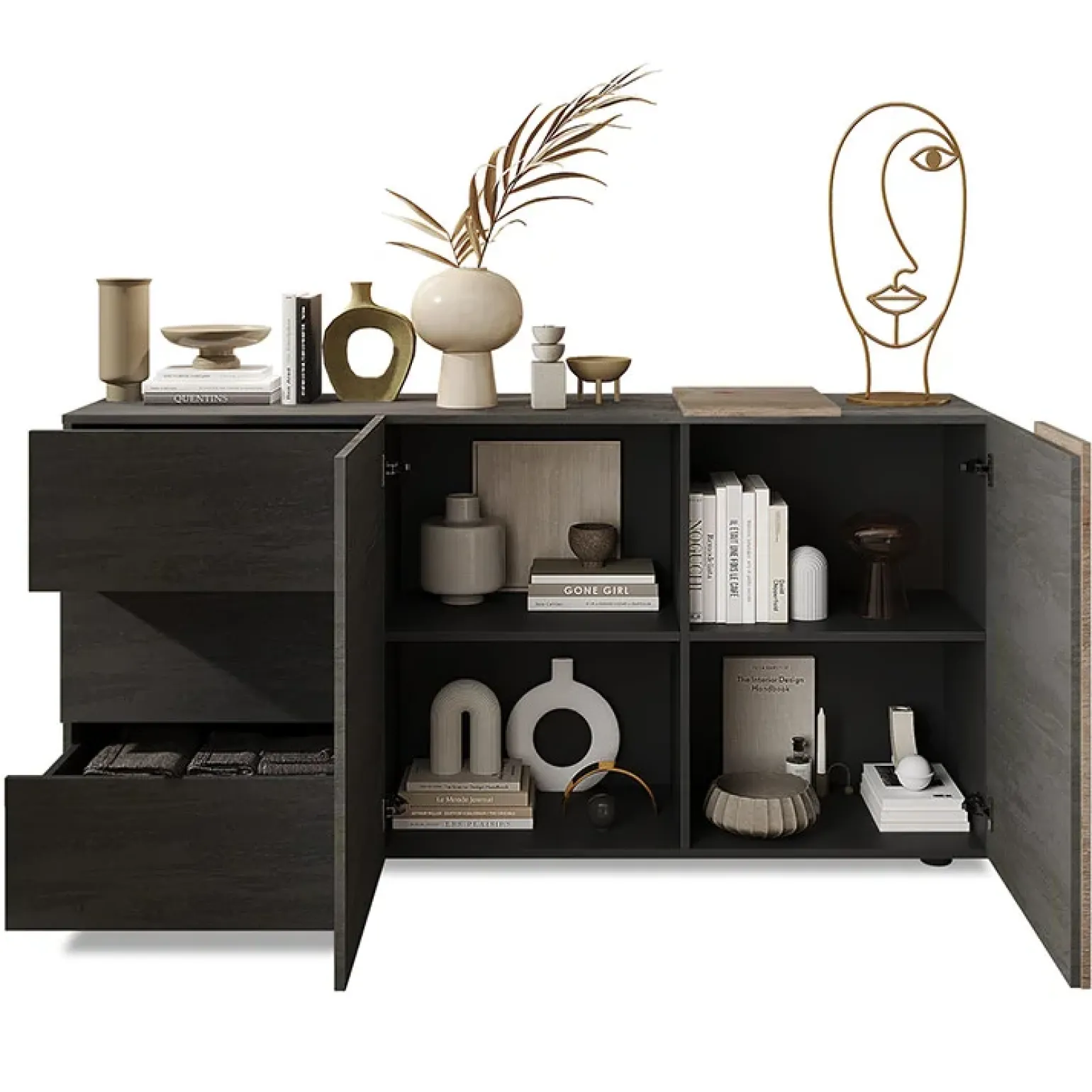 Madia 181x86h cm 2 ante 3 cassetti moderna titanio rovere Universal