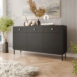 Madia 155x85h cm 3 ante 3 cassetti nero opaco Giuggiola